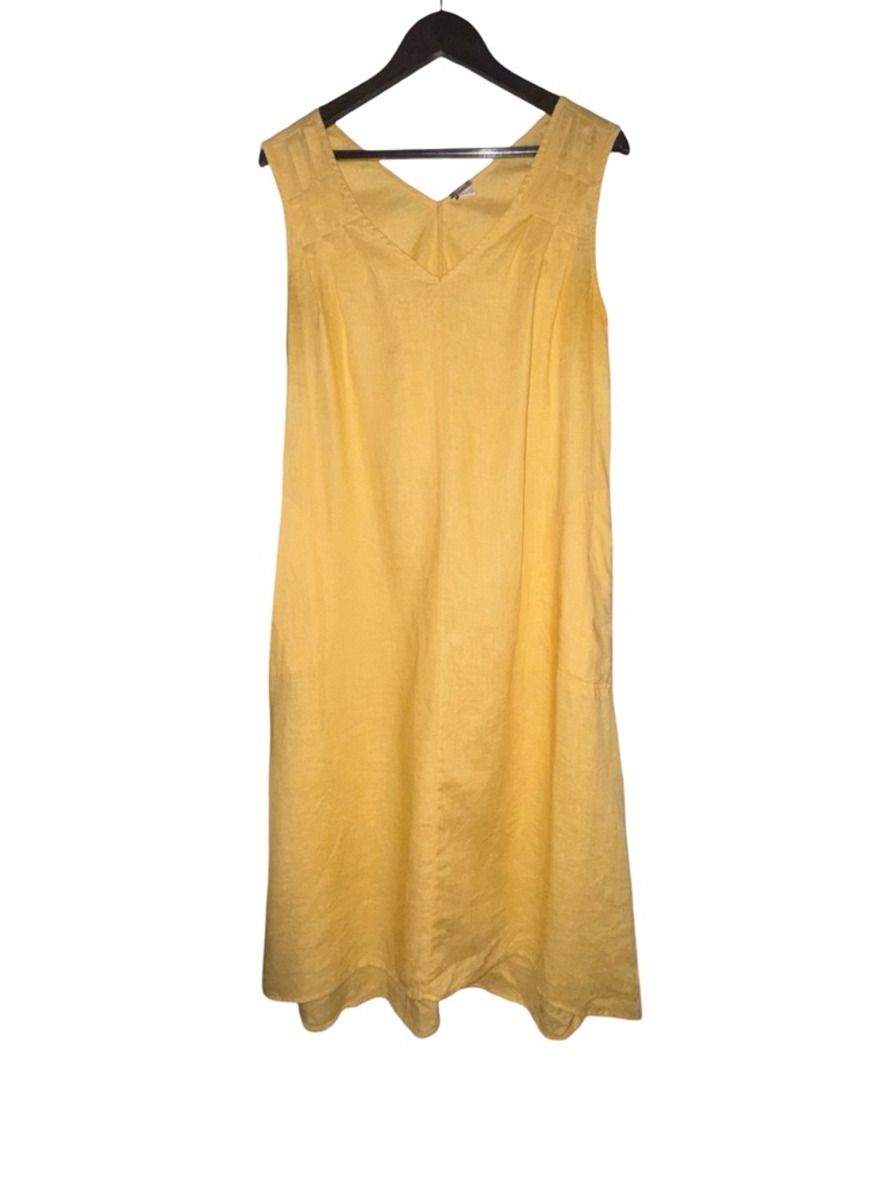 Magaschoni M Yellow Linen Shift Dress Sleeveless V Neck Midi A Line Luxury - Picture 3 of 10